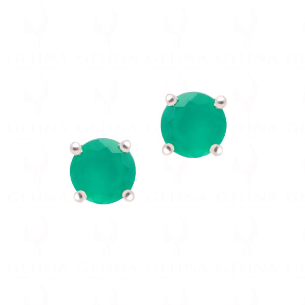 Emerald Round Shaped Gemstone Studded 925 Sterling Silver Earrings SE04-1185