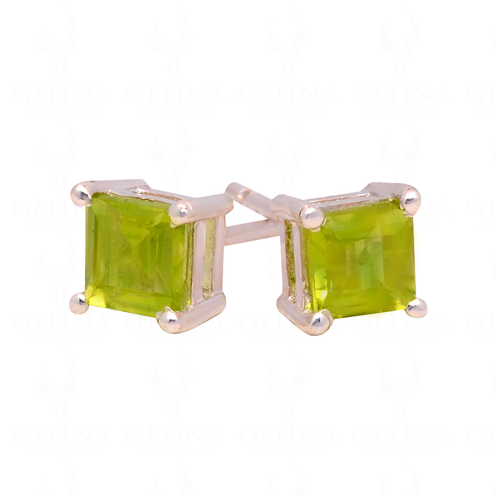 Peridot Square Shaped Gemstone Studded 925 Silver Earrings SE04-1186