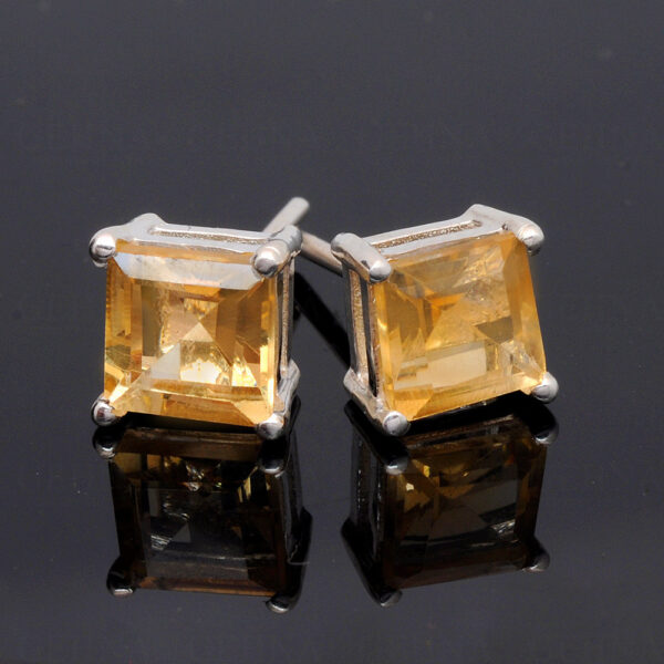 Citrine Square Shaped Gemstone Studded 925 Sterling Silver Earrings SE04-1187