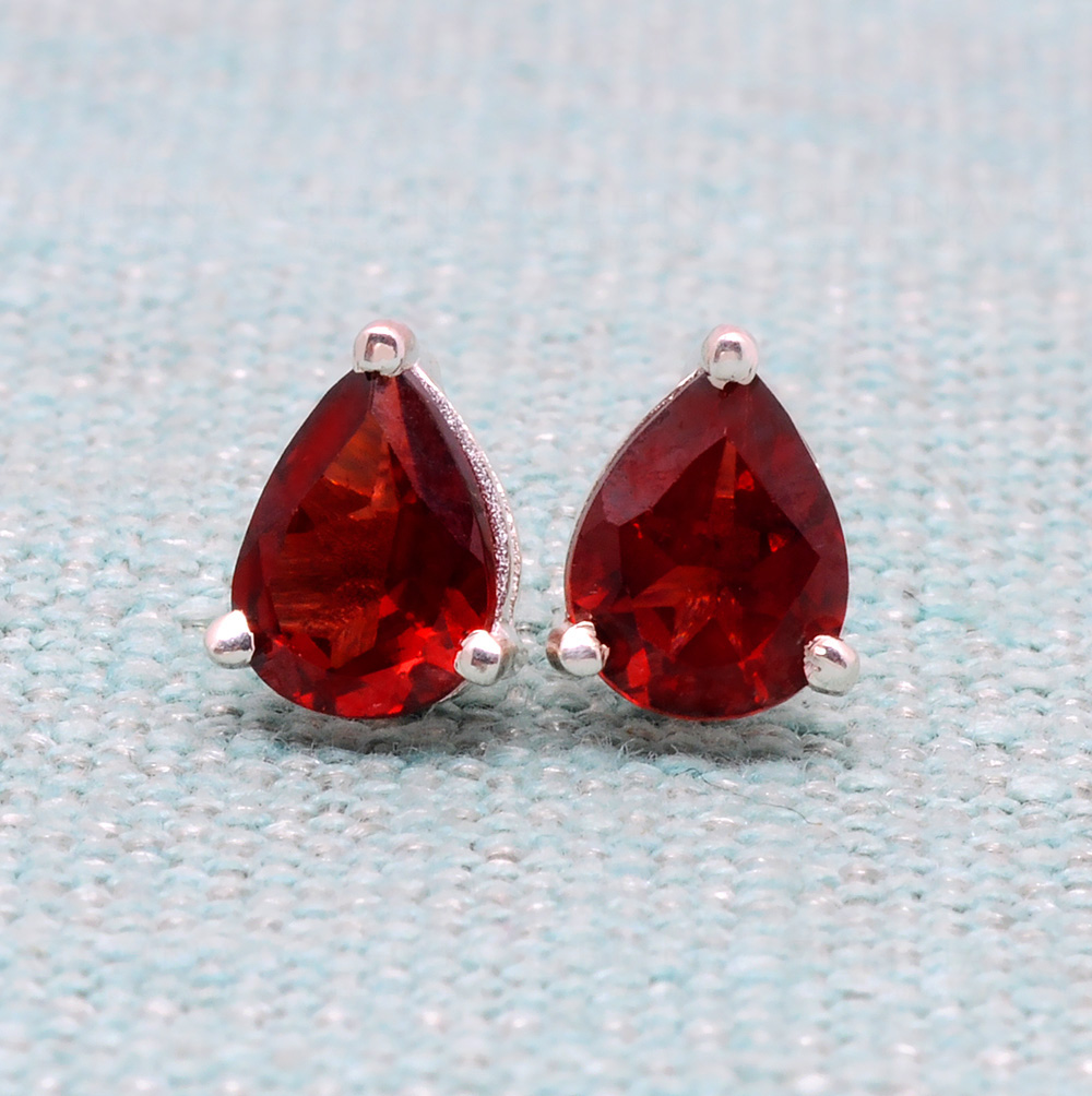 Garnet Stud Earrings White Gold Bezels | Jewelers in Rochester, NY