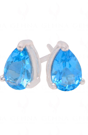 Swiss Blue Topaz Pear Shaped Gemstone Studded 925 Silver Earrings SE04-1192