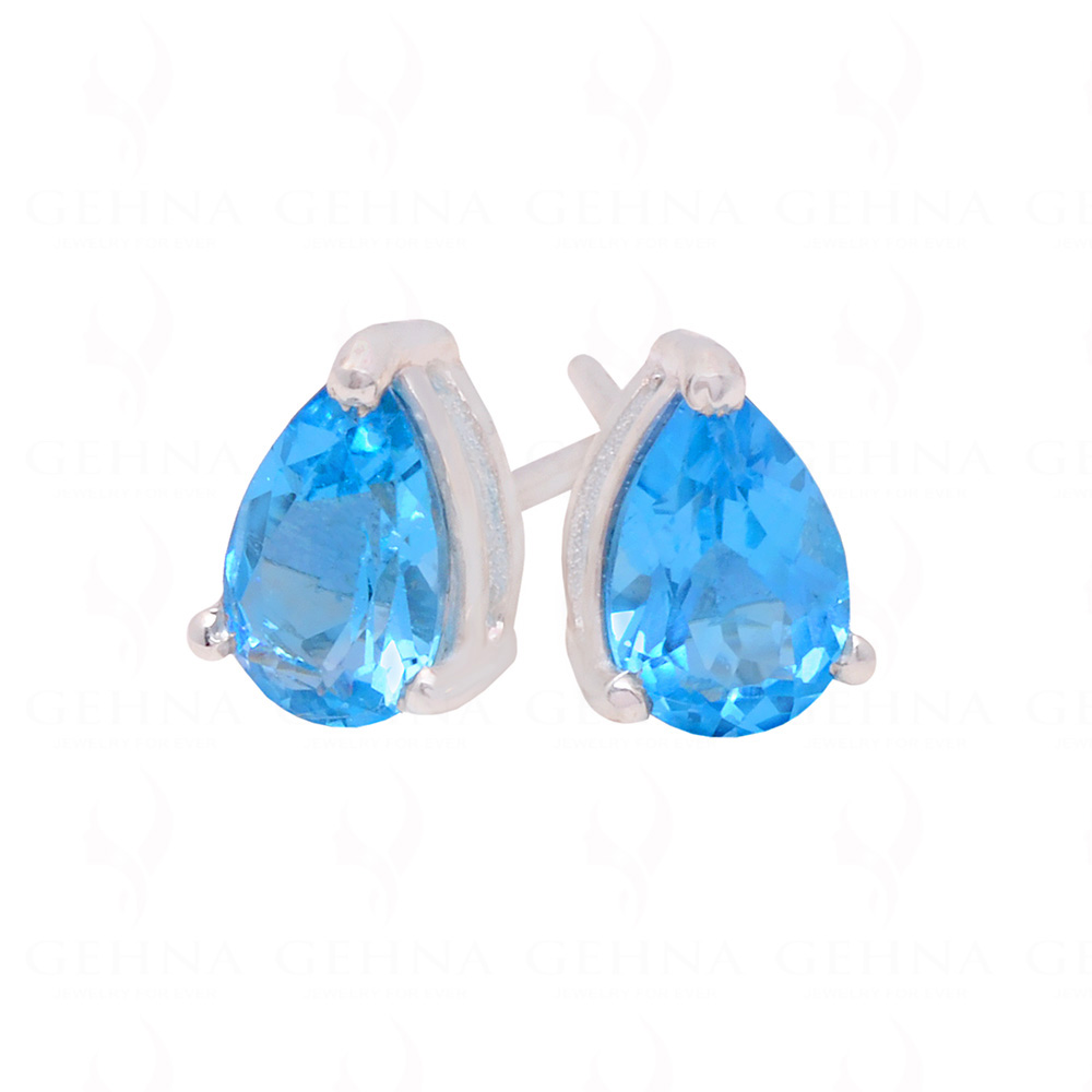 Swiss Blue Topaz Pear Shaped Gemstone Studded 925 Silver Earrings SE04-1192