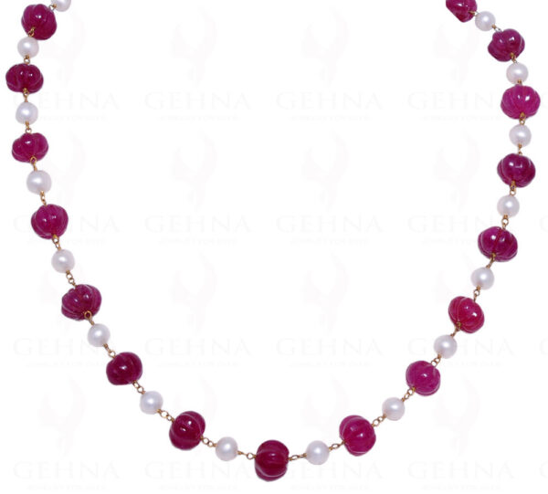 Fresh Water Pearl Ruby Melon Bead Chain In .925 Sterling Silver Cm1001