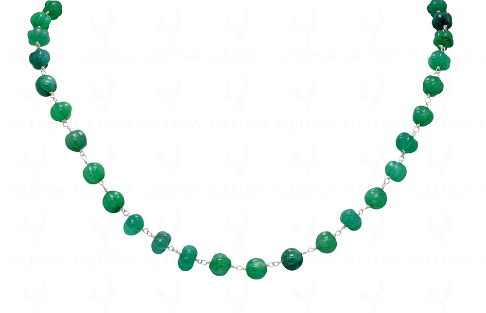 Green Color Emerald Melon Shaped Bead Chain Linked In .925 Silver CP-1001