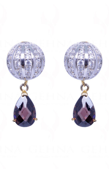 Simulated Diamond & Tourmaline Studded Disc Ball Earrings FE-1001