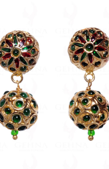 Emerald Color Green Stone Studded Jadau Earrings LE01-1001