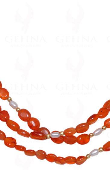 60″ Inches Long Pearl & Carnelian Gemstone Oval Shape Bead Necklace NM-1001