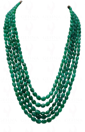 5 Rows Of Emerald Gemstone Oval Shaped Cabochon Bead Necklace NP-1001