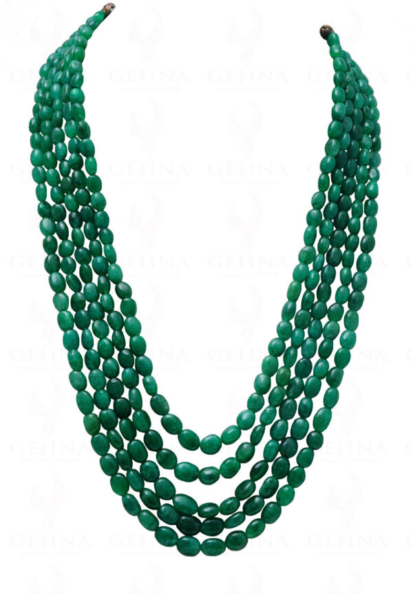 5 Rows Of Emerald Gemstone Oval Shaped Cabochon Bead Necklace NP-1001