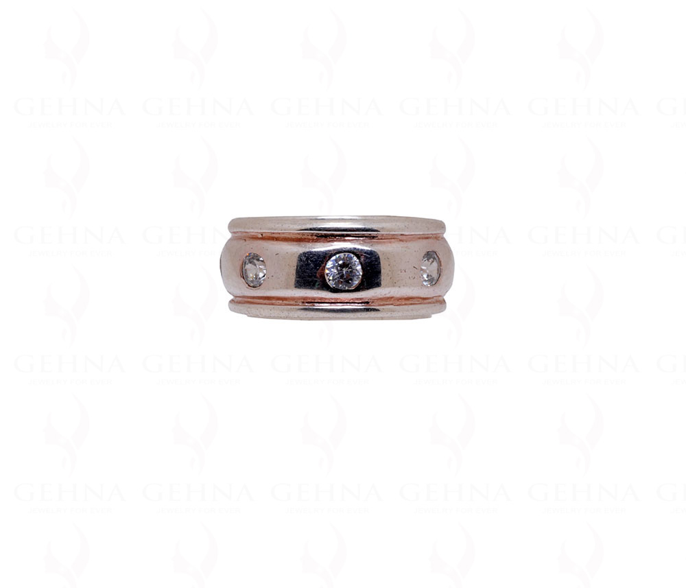 White Topaz Studded 925 Sterling Silver Band Ring SR-1001