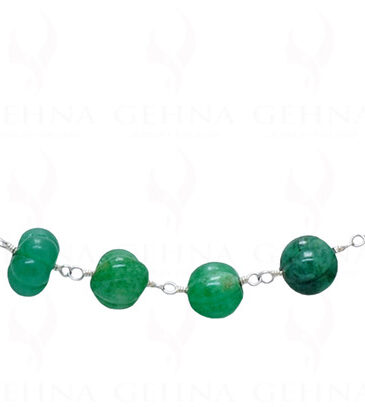 Green Color Emerald Melon Shaped Bead Chain Linked In .925 Silver CP-1001