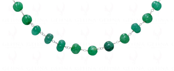 Green Color Emerald Melon Shaped Bead Chain Linked In .925 Silver CP-1001