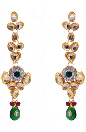 White Topaz, Emerald & Ruby Stone Studded Indian Traditional Necklace Set FN-1001