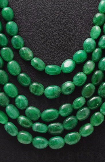 5 Rows Of Emerald Gemstone Oval Shaped Cabochon Bead Necklace NP-1001