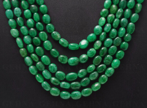 5 Rows Of Emerald Gemstone Oval Shaped Cabochon Bead Necklace NP-1001