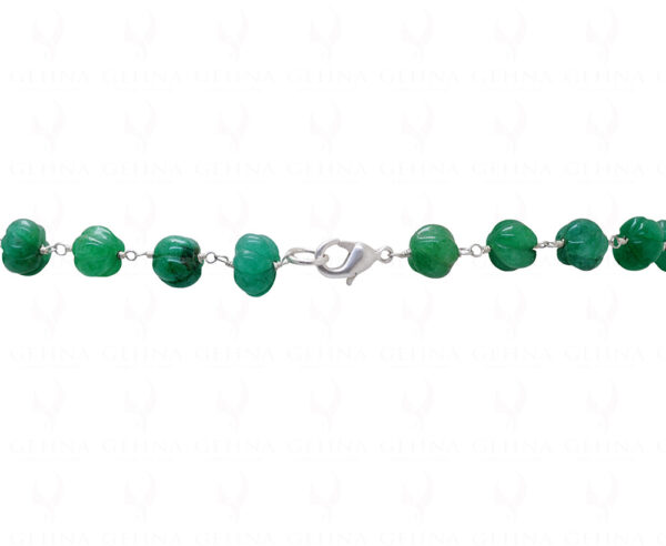 Green Color Emerald Melon Shaped Bead Chain Linked In .925 Silver CP-1001