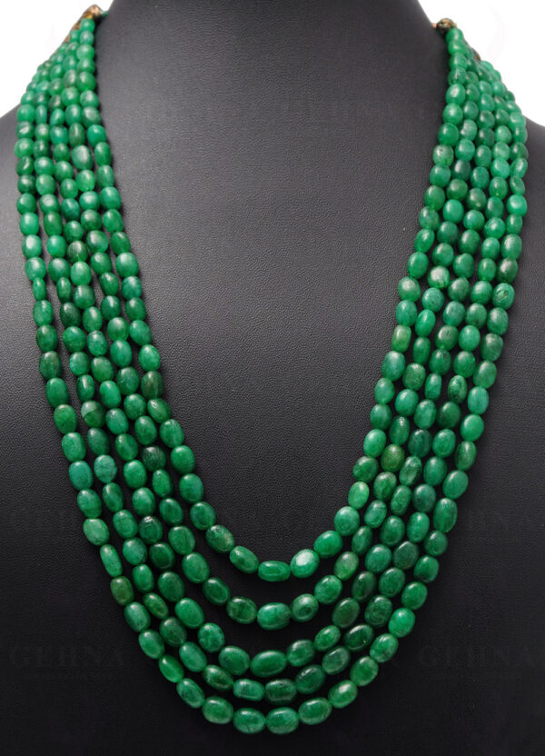 5 Rows Of Emerald Gemstone Oval Shaped Cabochon Bead Necklace NP-1001