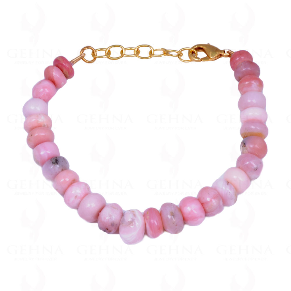 Pink Opal Gemstone Round Cabochon Bead Bracelet BS-1002