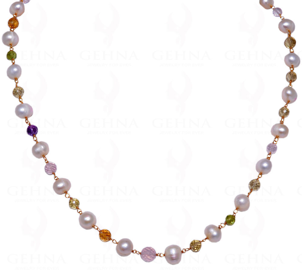Multiple Stone Fresh Water Pearl Bead Chain In .925 Sterling Silver Cm1002
