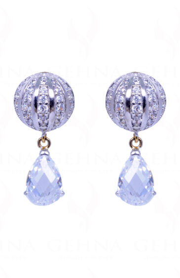 Simulated Diamond & Pear Shape Crystal Studded Disc Ball Earrings FE-1002