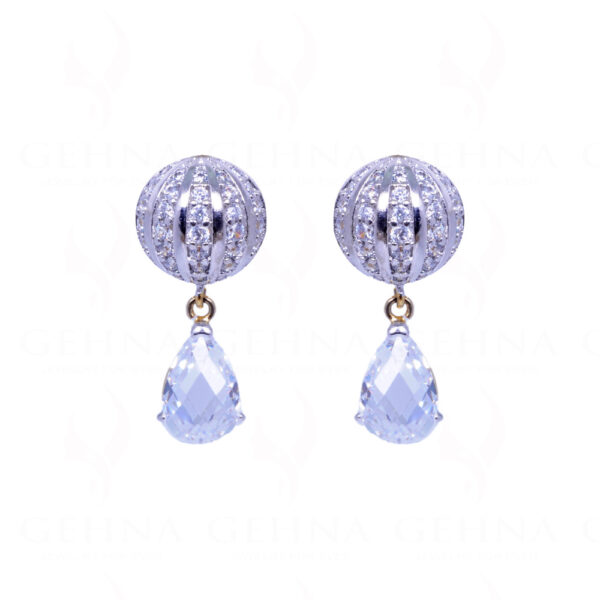 Simulated Diamond & Pear Shape Crystal Studded Disc Ball Earrings FE-1002