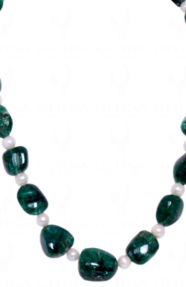 Pearl & Emerald Beryl Gemstone Tumble & Bead Necklace NM-1002
