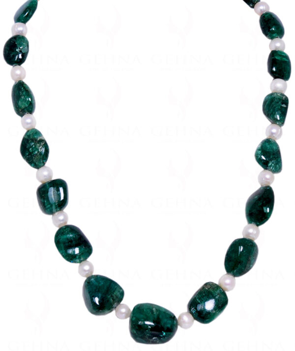 Pearl & Emerald Beryl Gemstone Tumble & Bead Necklace NM-1002