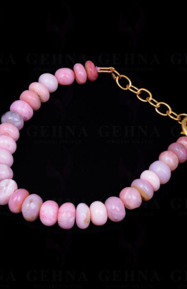 Pink Opal Gemstone Round Cabochon Bead Bracelet BS-1002