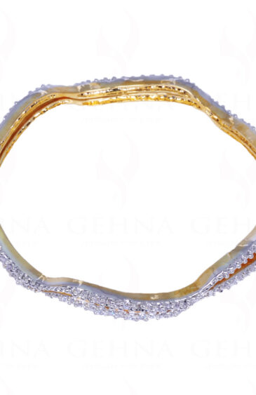 Cubic Zirconia Studded Gold Plated Elegant Pair of Bangles FB-1002