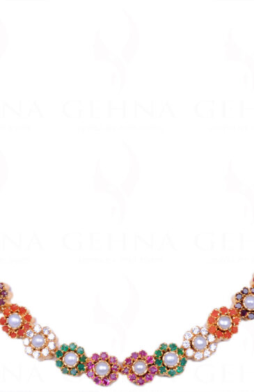 Multicolor Stone Studded Flower Shape Necklace & Earring Set FN-1002