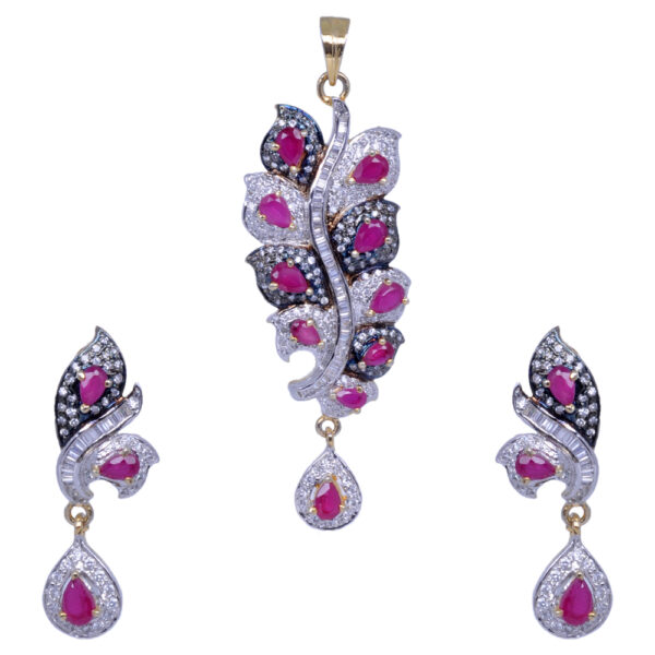 Ruby & Cubic Zirconia Studded Pendant & Earring Set FP-1002