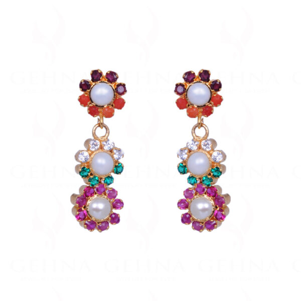 Multicolor Stone Studded Flower Shape Necklace & Earring Set FN-1002