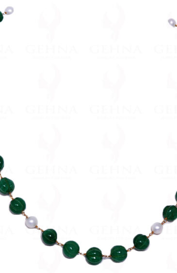 Fresh Water Pearl Emerald Melon Bead Chain In .925 Sterling Silver Cm1003