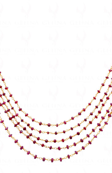 5 Row Necklace Of Blood Red Color Ruby Faceted Bead Linked In .925 Silver CP-1003
