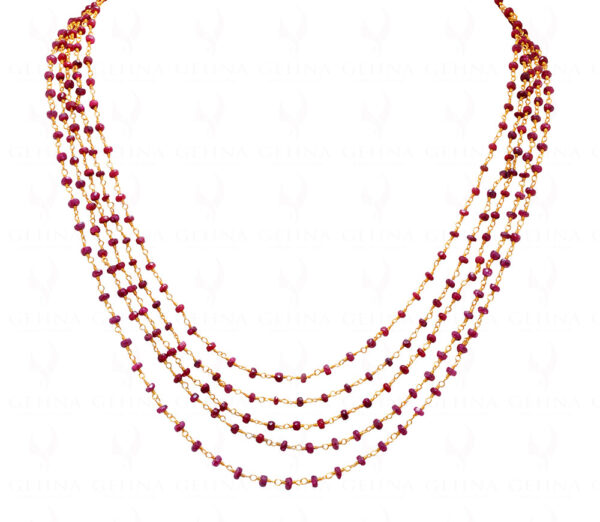 5 Row Necklace Of Blood Red Color Ruby Faceted Bead Linked In .925 Silver CP-1003