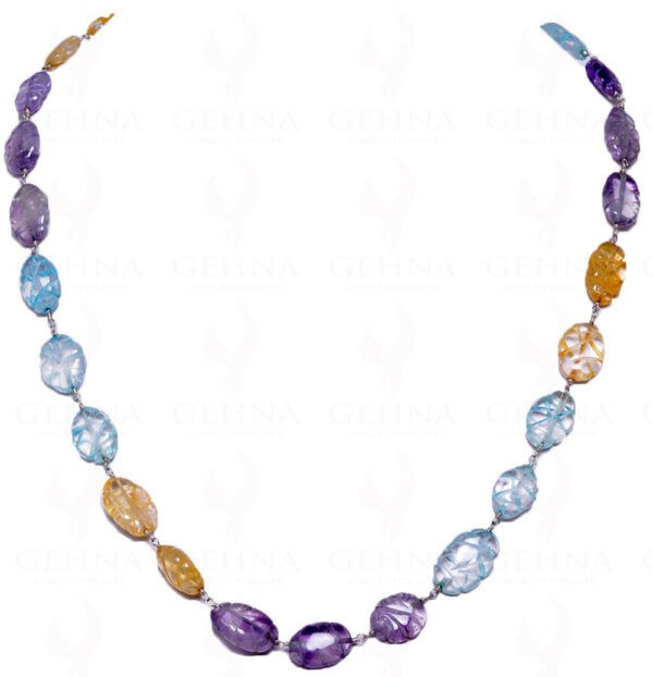 Multiple Gemstone Carving Bead Chain In .925 Sterling Silver CS-1003