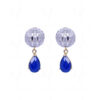 Simulated Diamond & Blue Sapphire Studded Disc Ball Earrings FE-1003