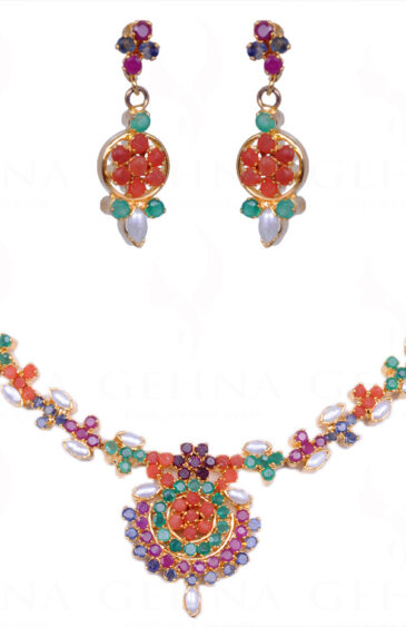 All Time Favourite – Multicolor Stone Studded Necklace & Earring Set FN-1003