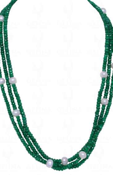 62″ Inches Long Pearl & Emerald Gemstone Bead Necklace NM-1003