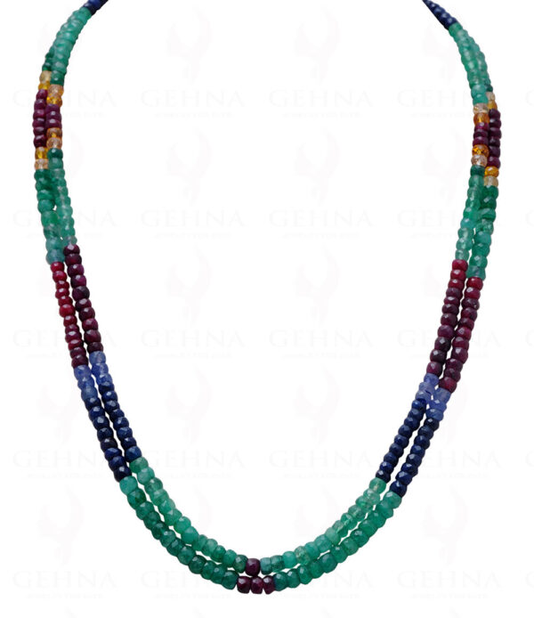 2 Rows Of Emerald, Ruby & Sapphire Gemstone Faceted Bead Necklace NP-1003