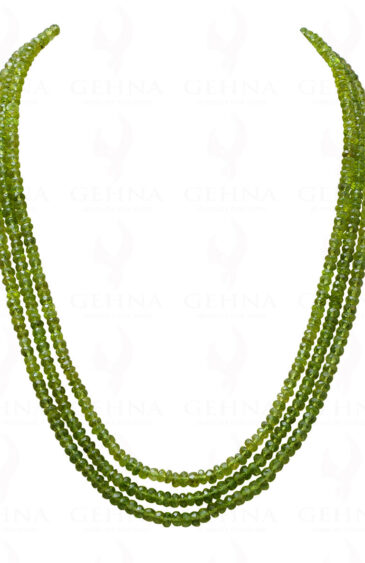 Natural 3 Rows of Peridot Gemstone Round Faceted Beaded Necklace NS-1003