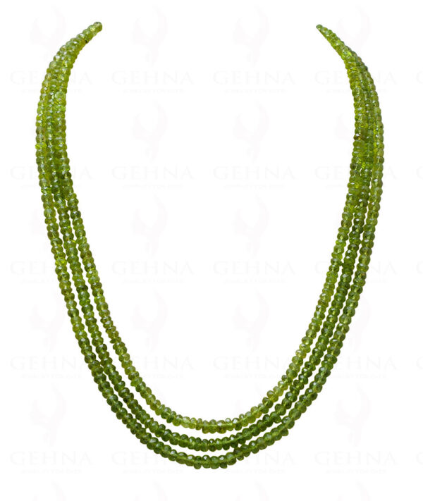 Natural 3 Rows of Peridot Gemstone Round Faceted Beaded Necklace NS-1003