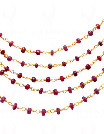 5 Row Necklace Of Blood Red Color Ruby Faceted Bead Linked In .925 Silver CP-1003