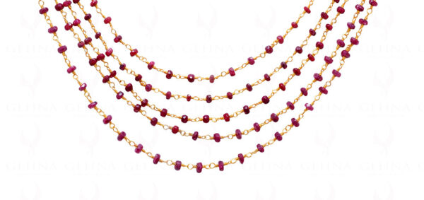 5 Row Necklace Of Blood Red Color Ruby Faceted Bead Linked In .925 Silver CP-1003