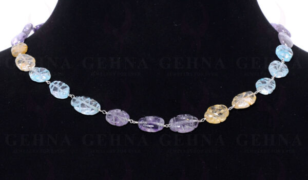 Multiple Gemstone Carving Bead Chain In .925 Sterling Silver CS-1003
