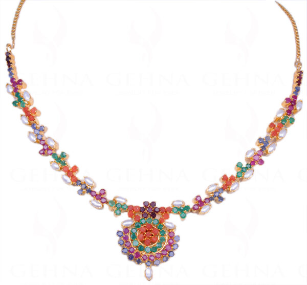 All Time Favourite - Multicolor Stone Studded Necklace & Earring Set FN-1003