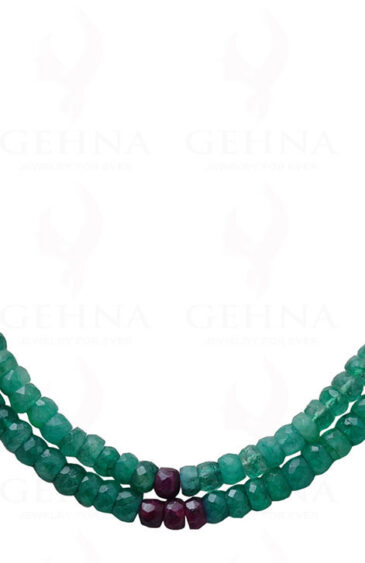 2 Rows Of Emerald, Ruby & Sapphire Gemstone Faceted Bead Necklace NP-1003