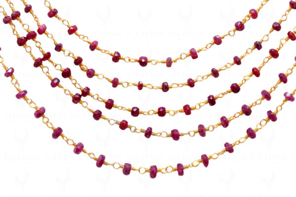 5 Row Necklace Of Blood Red Color Ruby Faceted Bead Linked In .925 Silver CP-1003