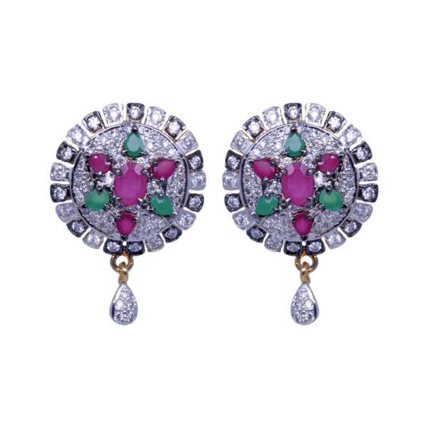 Emerald Ruby & Cubic Zirconia Studded Round Pendant & Earring Set FP-1003