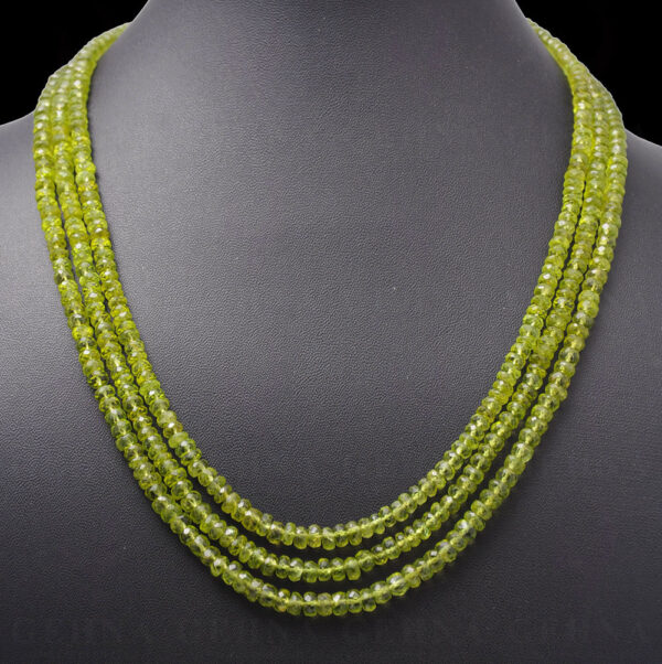 Natural 3 Rows of Peridot Gemstone Round Faceted Beaded Necklace NS-1003